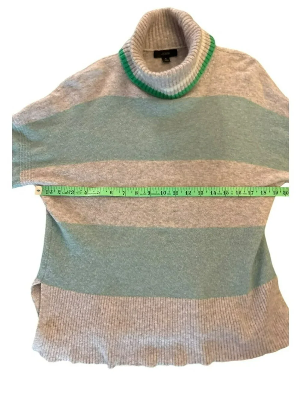 J. Crew Merino Wool Blend Striped Heather Silver Mint Turtleneck Sweater Small